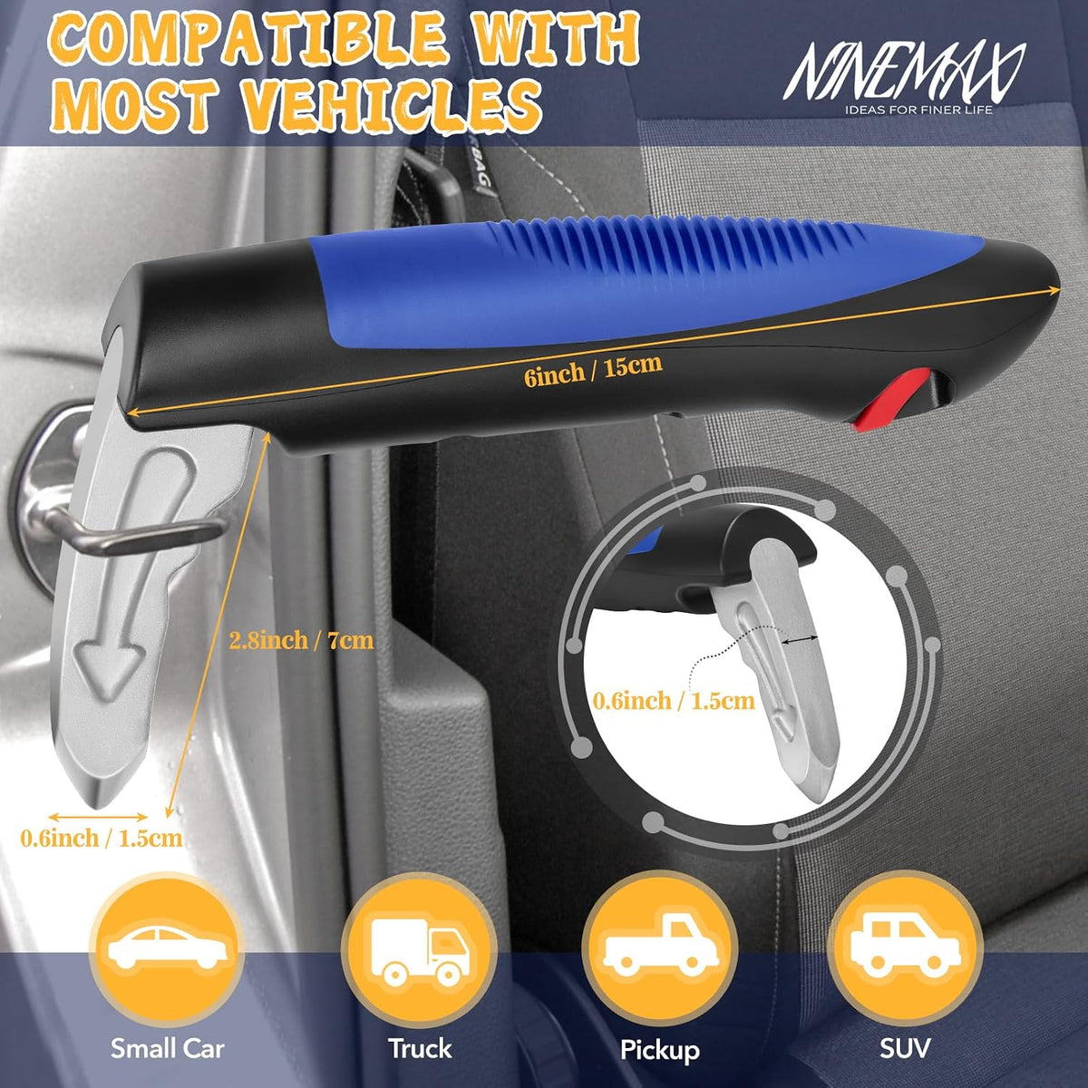 NINEMAX Car Door Handle for Elderly Car Handle Assist Support, Auto Grab Handles, Portable 3 in 1 Car Door Cane for Seniors, Handicap (1 pc with Strap)