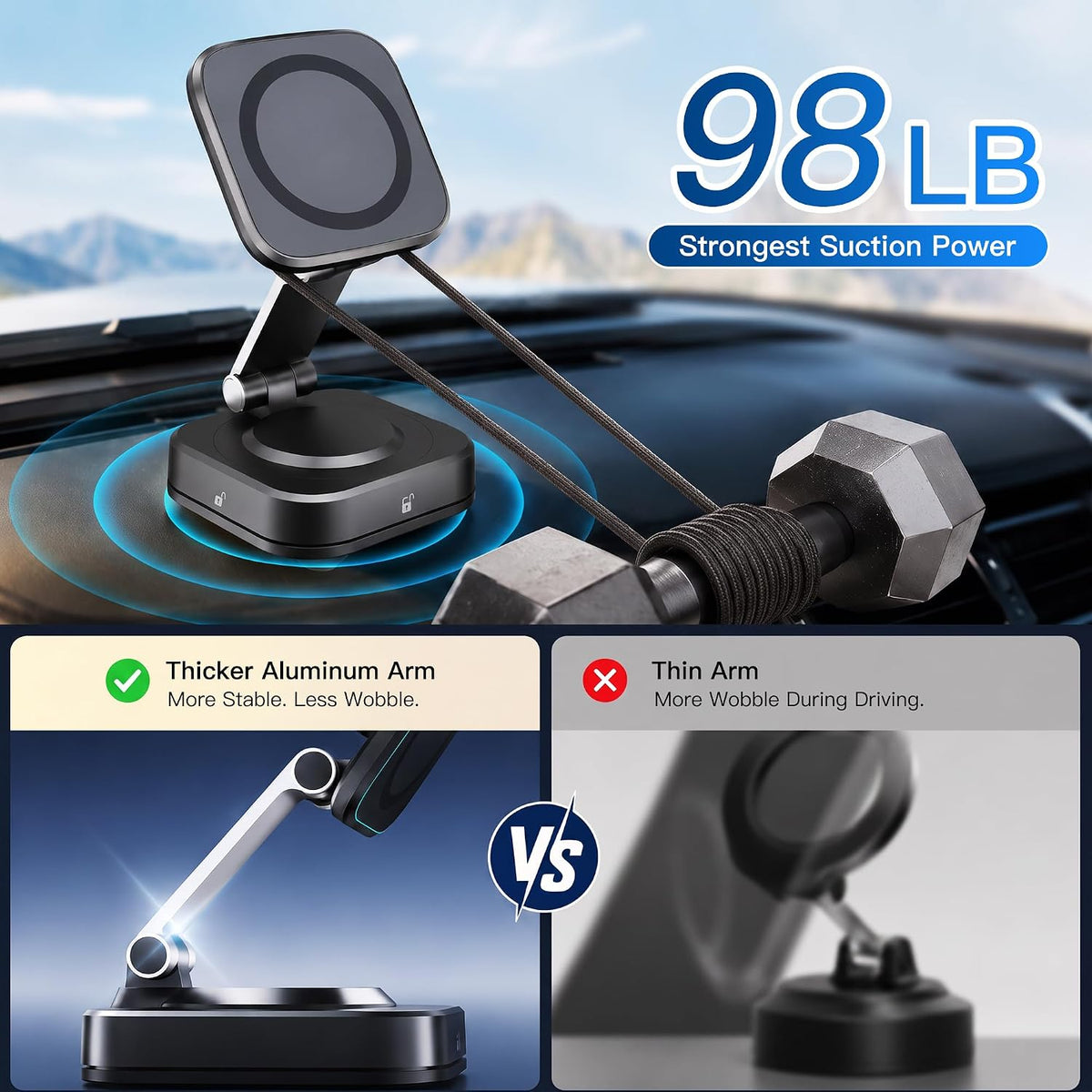 Car Phone Holder for Magsafe Car Mount [1 Replaced Suction Pad]