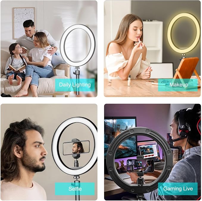 10" Selfie Ring Light with 10" Stand and 60" Selfie Stick, 3 Color Light