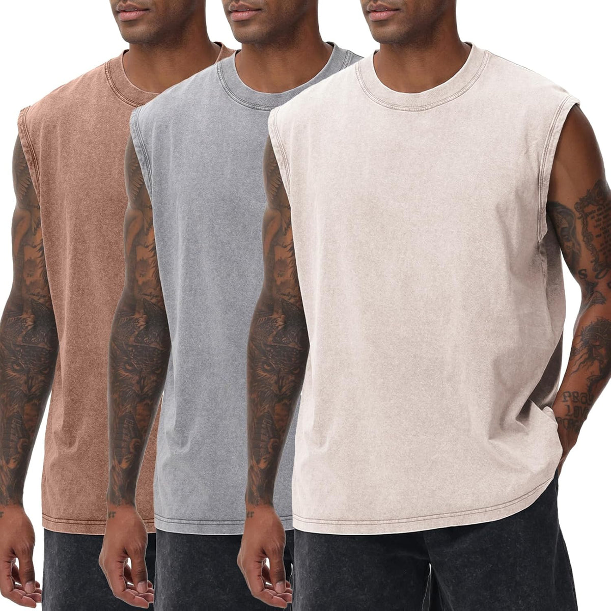 Skiennix Men's Workout Tank Top - Sleeveless Muscle Tee for Gym & Running | Acid Wash Design