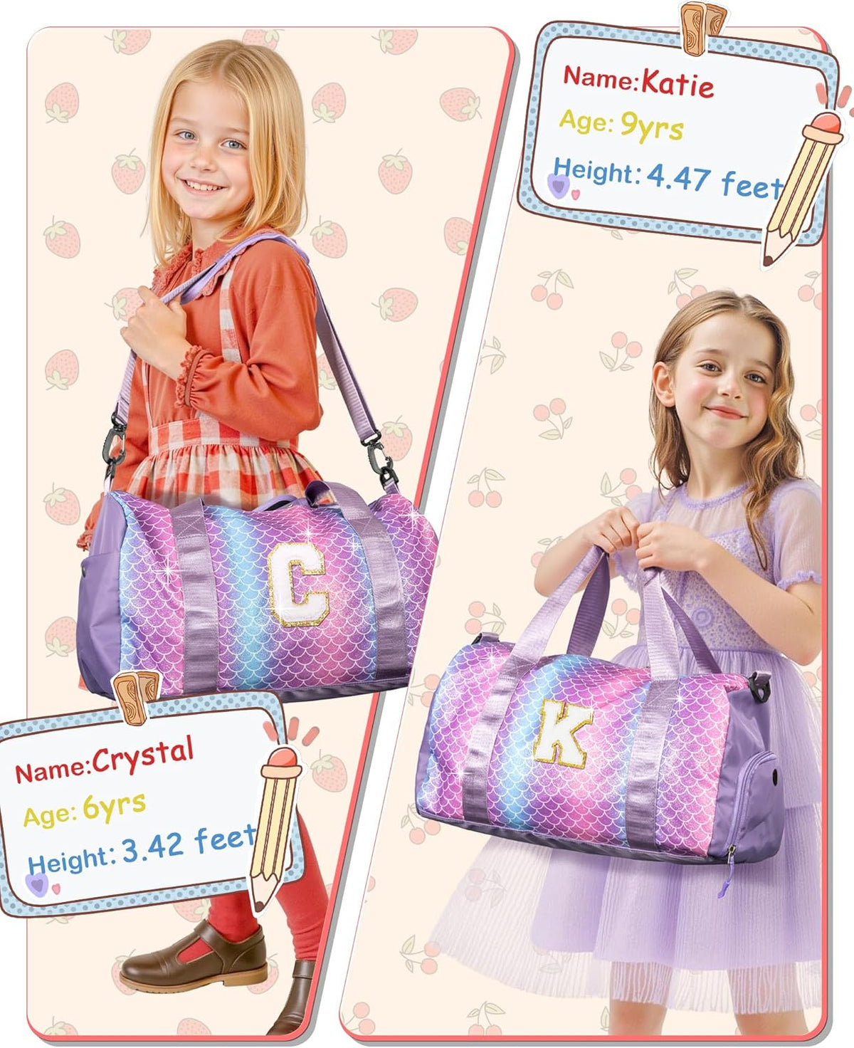 Skiennix Girl Gym Bag - Stylish Weekender Tote with Shoe Compartment & Makeup Pouch | Ideal Gift for Ages 3-12 (Letter S)