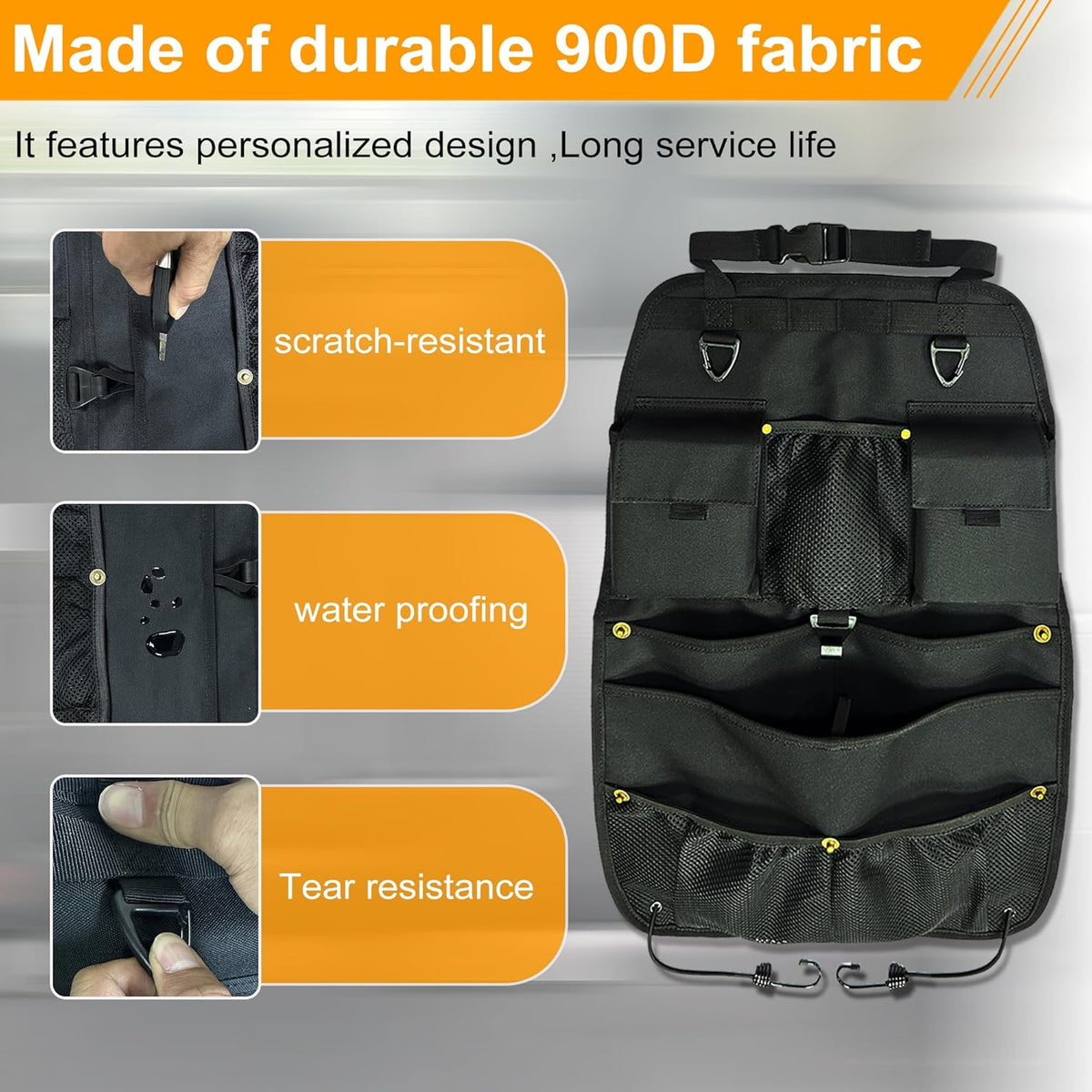 Car Seat Back Organizer with Multiple Storage Pockets, Black Mesh and Fabric, Universal Fit