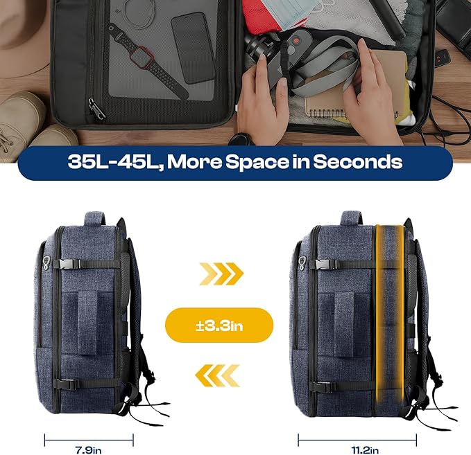 Carry on Backpack, 35L-45L Expanable Travel backpack, TSA Airplane Approved