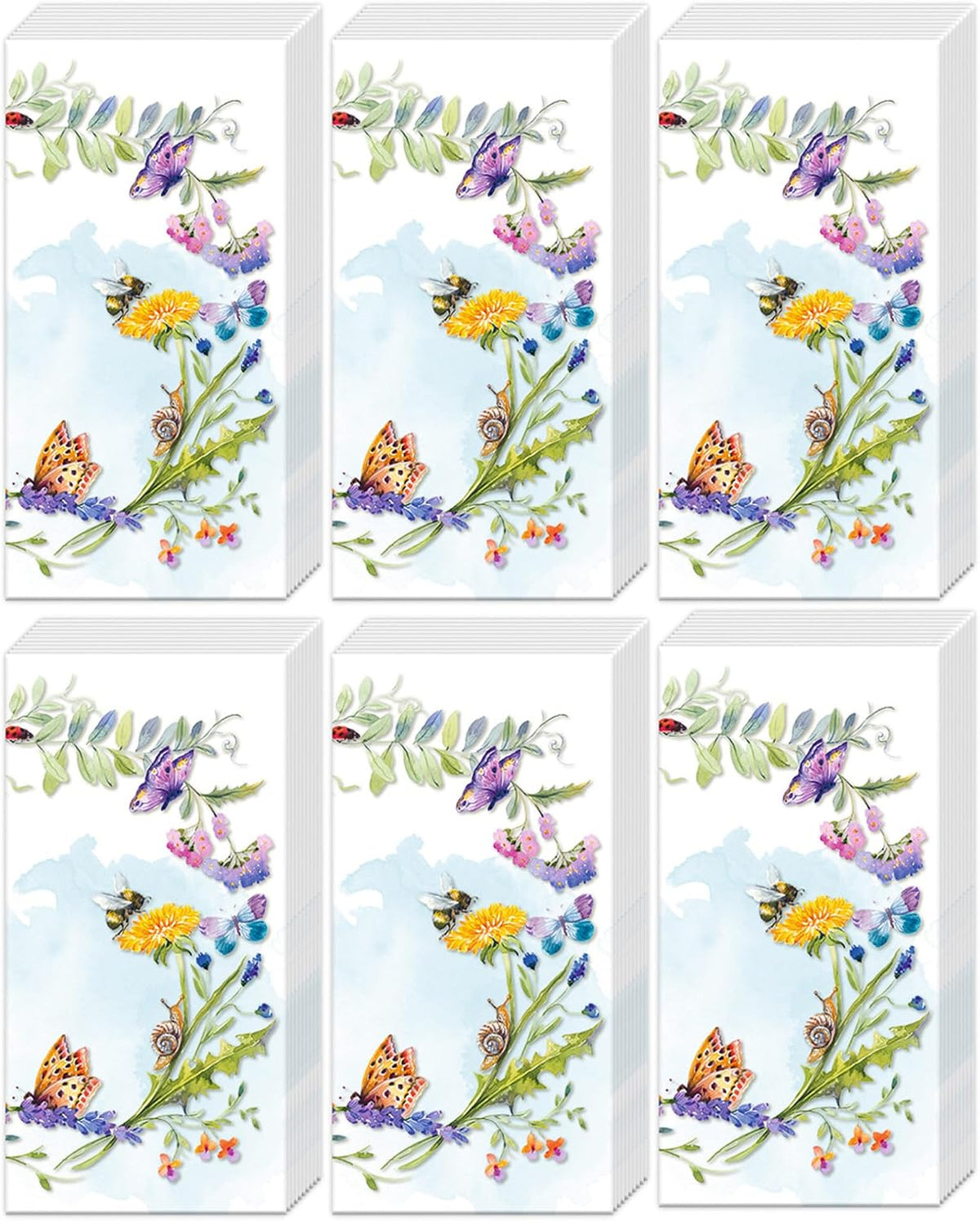 Botanical Garden Pocket Tissues - 6 Pack (60 Total) - Decorative 4-Ply Floral, Facial, Portable Travel Size Packs for Purse and Car, Forget Me Nots by Boston International (Spring Blooms)