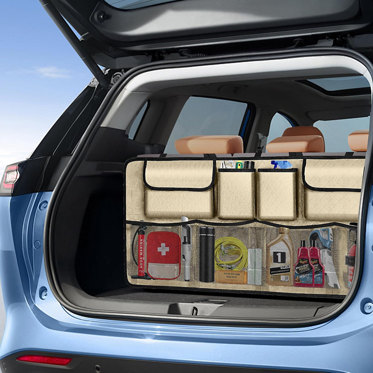 Car Trunk Organizer and Storage, Large Capacity Backseat Hanging Storage Accessories, Backseat Car Organizer for SUV/MPV/Truck (Champagne)