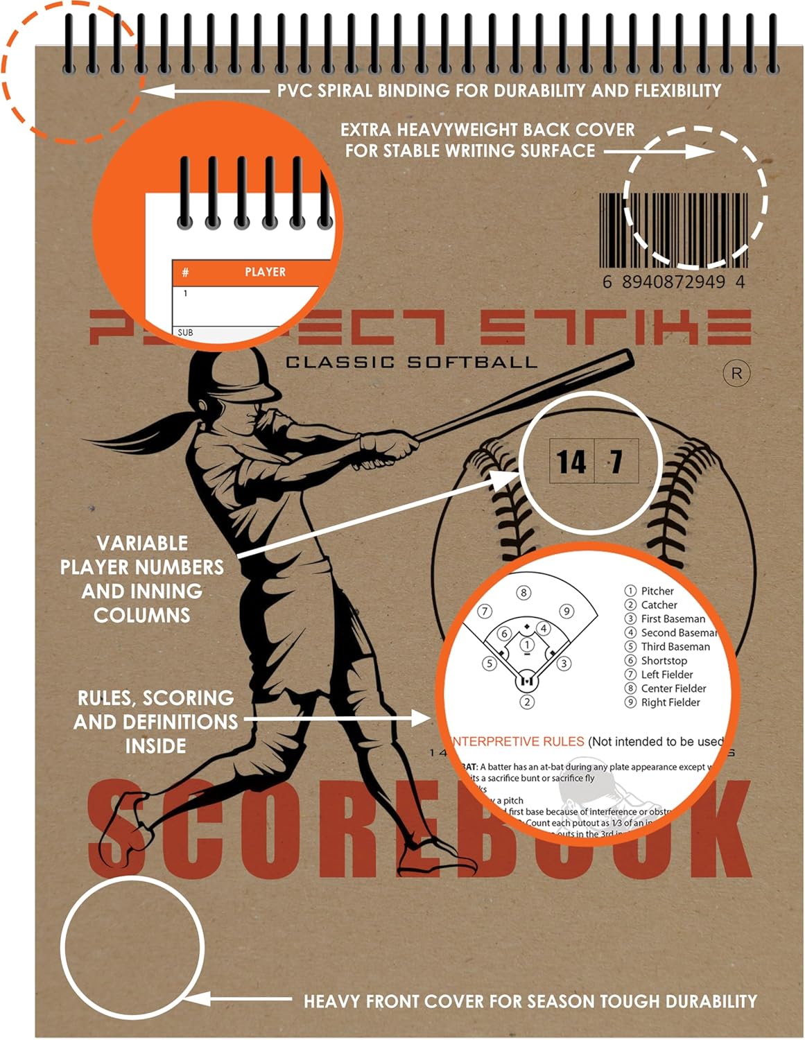 Perfect Strike Softball Scorebook - Heavy Duty with Rules & Scoring Instructions | Youth & Adult Use