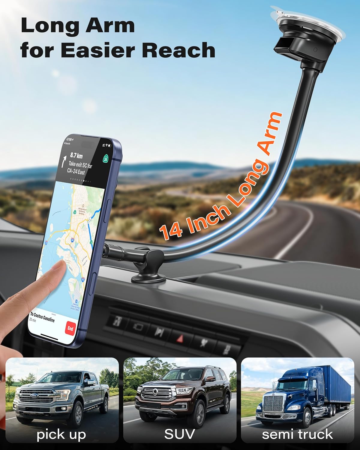 APPS2Car 14'' Gooseneck Car Truck Phone Holder for MagSafe,Windshield Mount