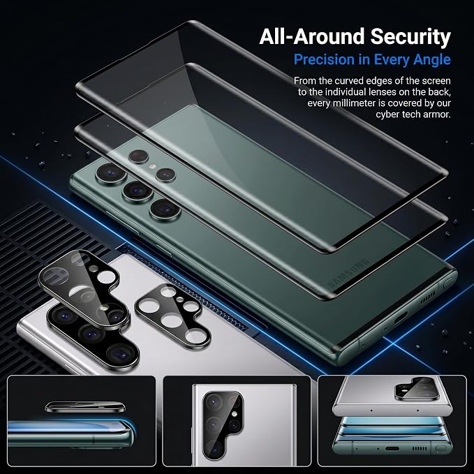 2 Pack Galaxy S22 Ultra Screen Protector, HD Clear Tempered Glass, 2 Pack