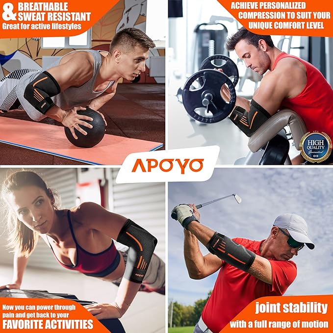 APOYO Elbow Brace for Tendonitis and Tennis Elbow, (Pair) Compression Sleeve for Arthritis, Workouts, Reduce Joint Pain During Fitness Activity (Medium)