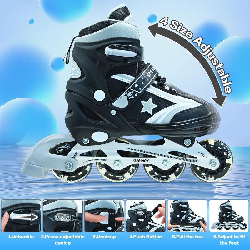 SMOOJOY Kids Inline Skates for Boys, Girls and Youth, All Light-Up Wheels Aluminum Frame Blade Green Skate for Beginners Ages 5-8, Perfect for Indoors and Outdoors