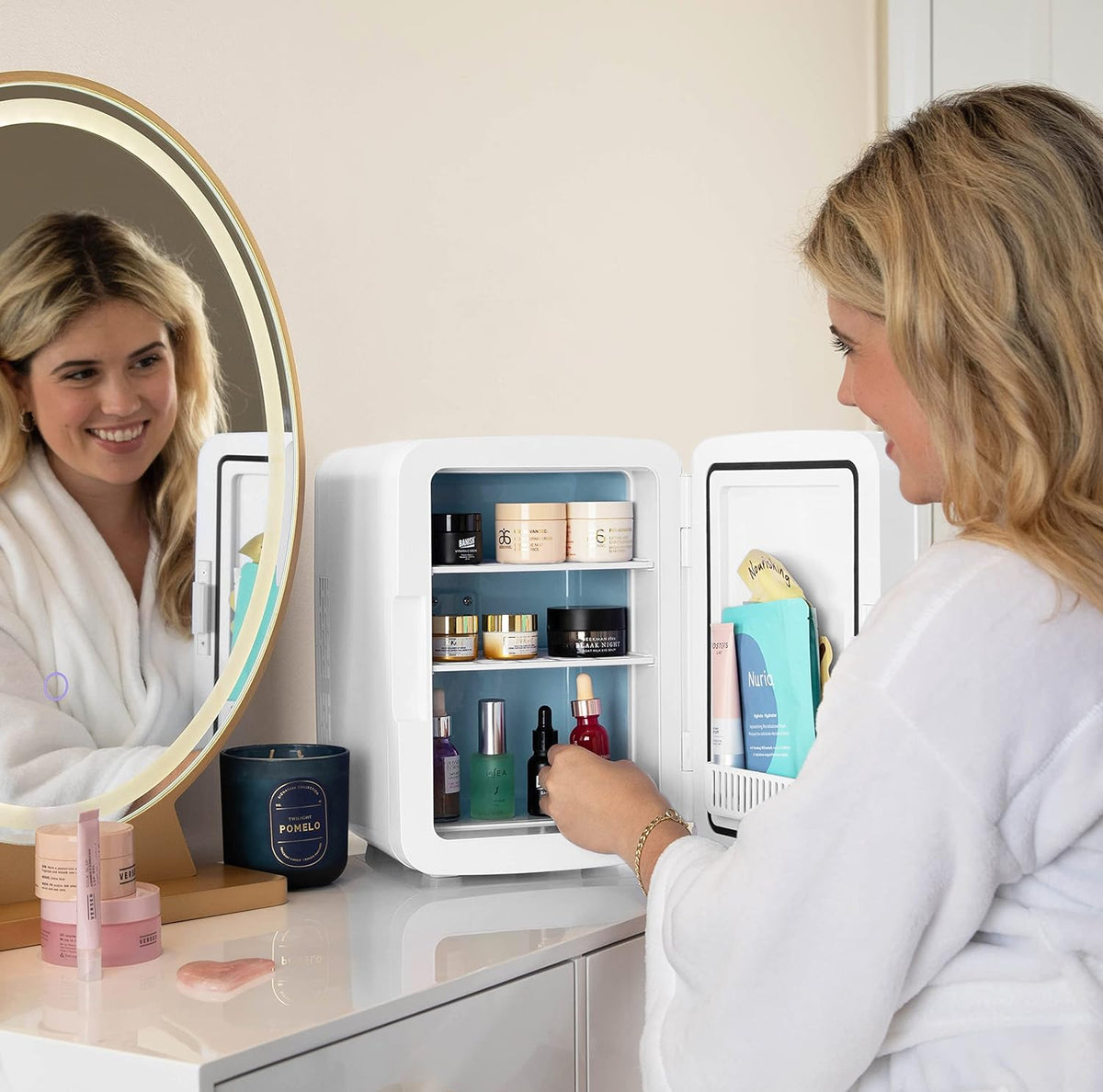 Cooluli 10L Mini Fridge for Bedroom, Car, Office Desk & Dorm - Portable Thermoelectric Cooler & Warmer for Food, Drinks, Skincare - AC/DC Refrigerator with Glass Front, Black