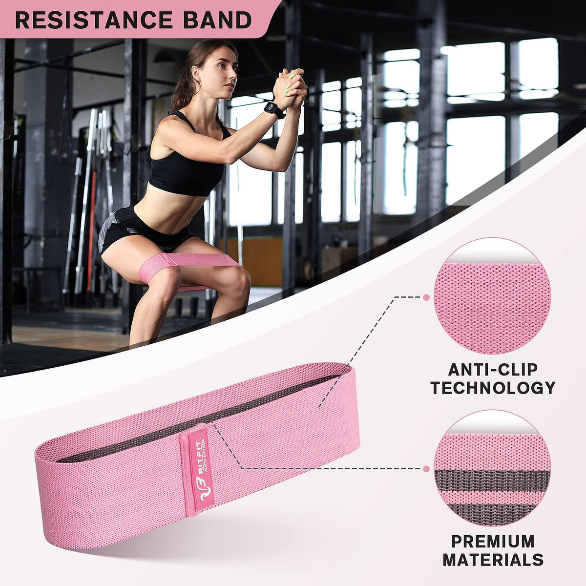 RitFit Barbell Squat Pad Set - 7 Pcs with Resistance Band & Safety Straps | Enhanced Neck & Shoulder Support (Pink/Black)