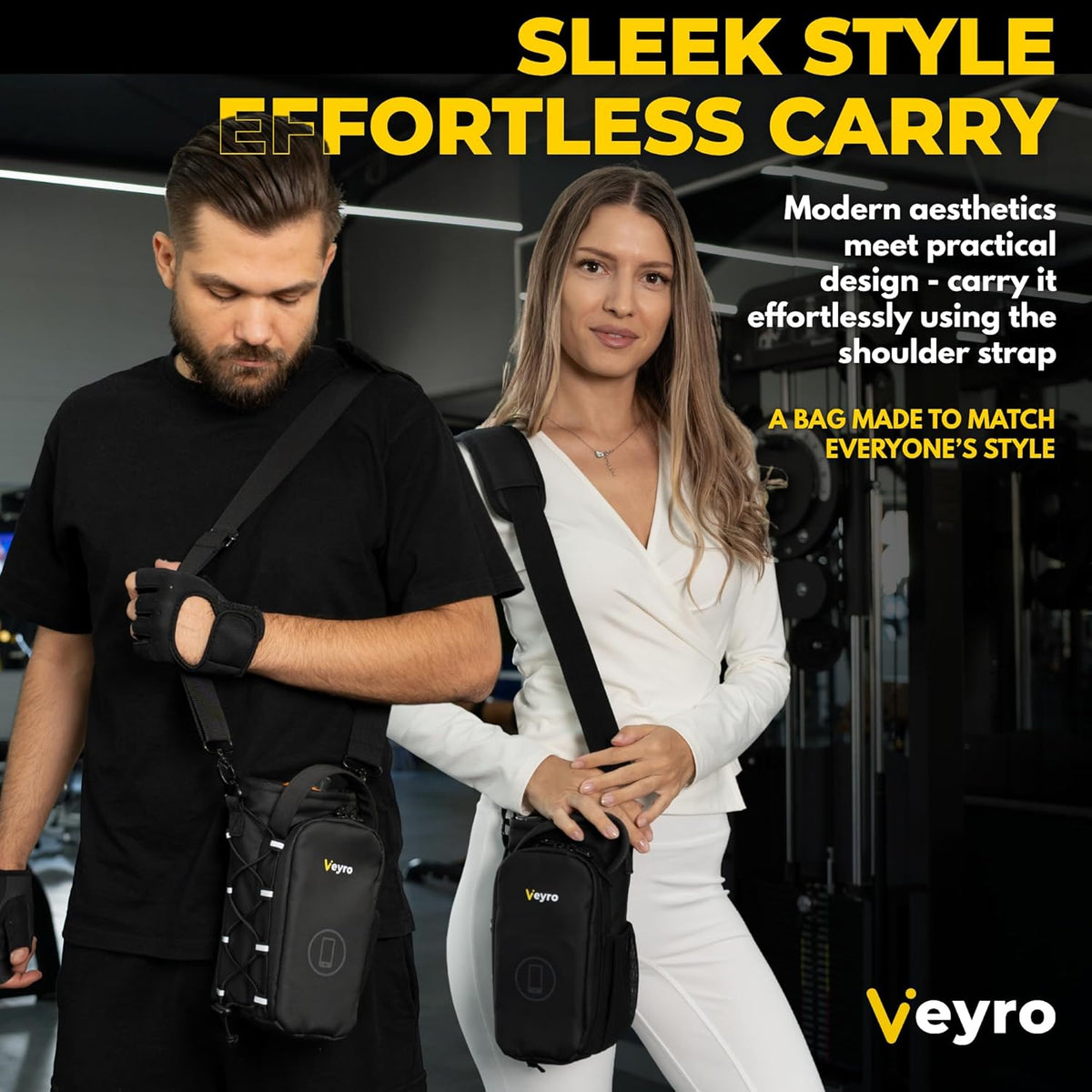Veyro Magnetic Gym Bag - Strong Magnetic Phone Holder & Compact Crossbody Pouch - Black