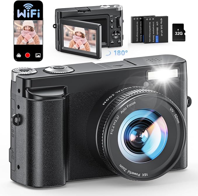 4K Digital Camera for Photography, WiFi Autofocus 64MP Vlogging Camera for