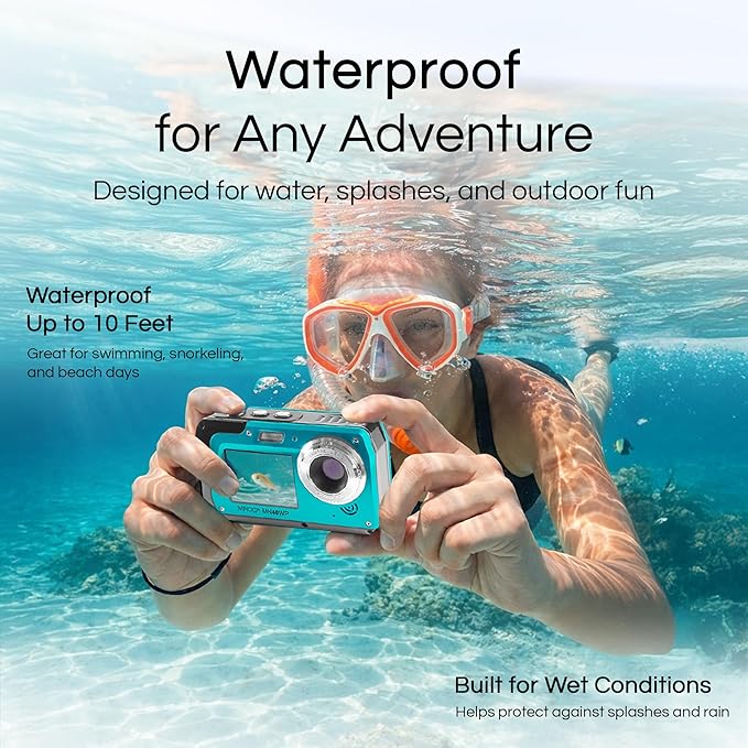Minolta MN40WP 48MP Waterproof Digital Camera – Dual LCD Screens, 2.7K QHD Video