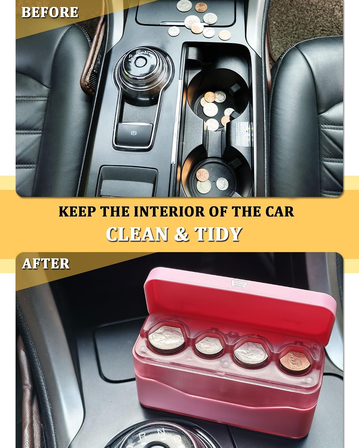 Larger Capacity Coin Holder for Car, Compact Portable Change Coin Organizer