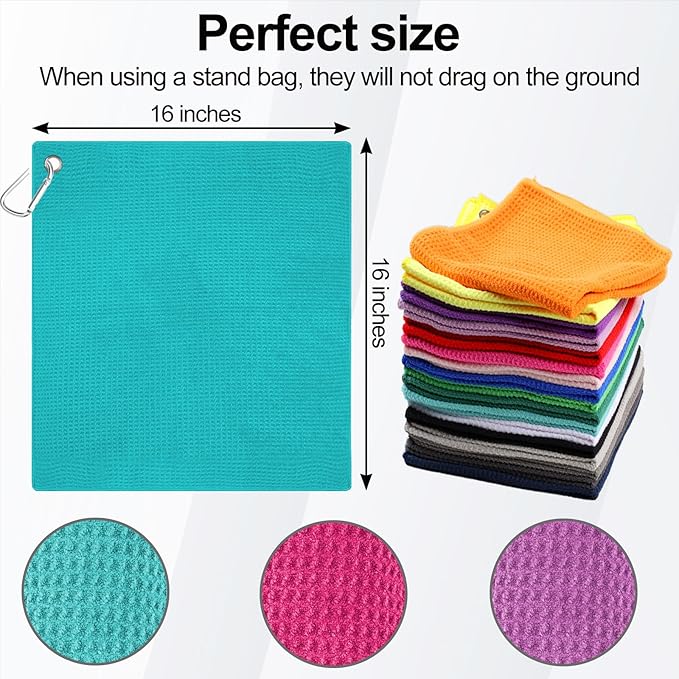 3 Pack 16" X 16" Golf Towels for Golf Bags, Premium Waffle-Pattern Golf Towel with Carabiner Clip, Super Absorbent Microfiber Towel, Golf Accessories for Bag.3 DarkRed