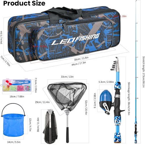 LEOFISHING Kids Fishing Pole Set - Portable Telescopic Rod & Reel with Complete Starter Kit for Youth