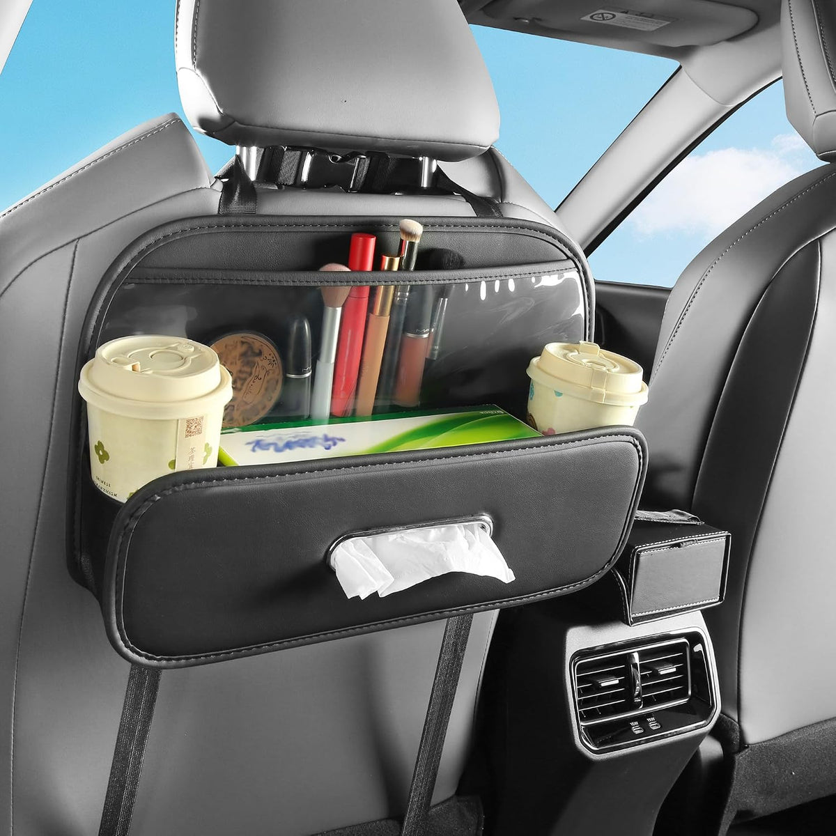 Back Seat Car Organizer with Cup Holder Tissue Box Kleenex Holder