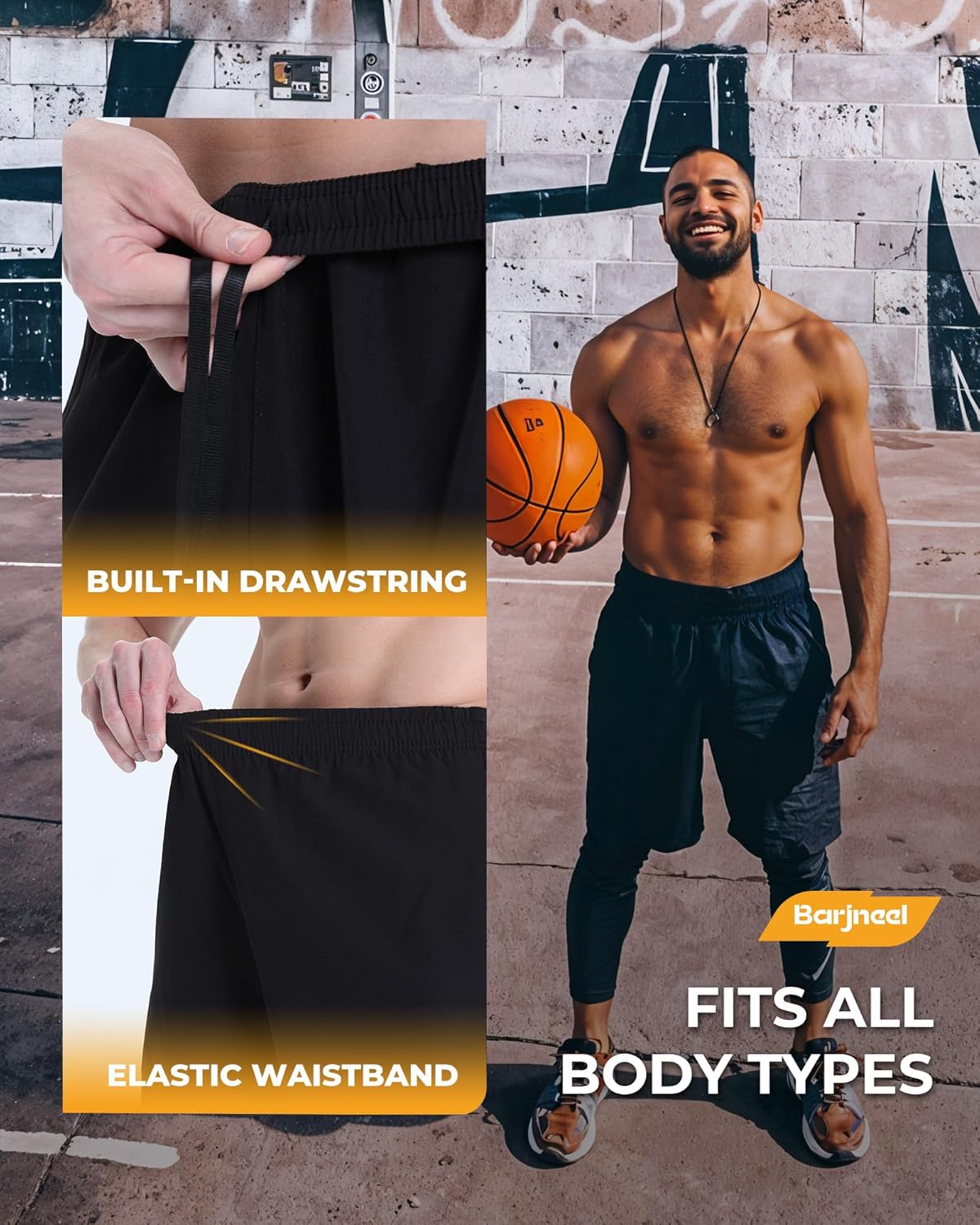 Skiennix Men's Athletic Shorts - Quick-Dry Workout & Basketball Shorts | Black, 6-Pack with Pockets