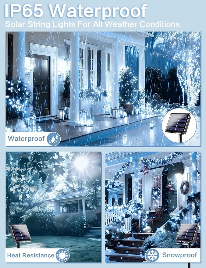 Solar String Lights Outdoor, 2 Pack 144FT 400 LED Solar Twinkle Lights for Outside Waterproof, Copper Wire with 8 Lighting Modes Fairy Lights for Garden Tree Birthday Xmas Patio Decor(Cool White)
