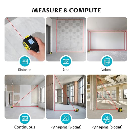 Lichamp Laser Tape Measure, 164ft Class II Laser Distance Meter and 16ft Manual
