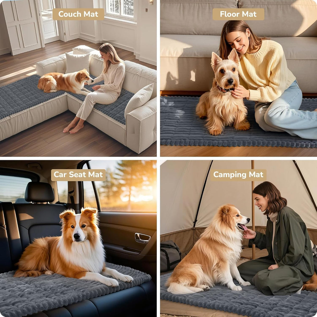 Dog Bed Mat for Car Backseat Extender, Non-Slip Pet Bed Mat for Car Back Seat Protector Cover, Furry Dog Couch Cover, Washable Travel Dogs Bed for Cars, SUVs, Sedans. (51" x 24") (Dark Grey, M)
