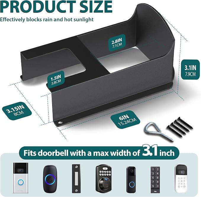 Metal Doorbell Cover Weatherproof, Doorbell Rain Cover, Anti Glare Doorbell