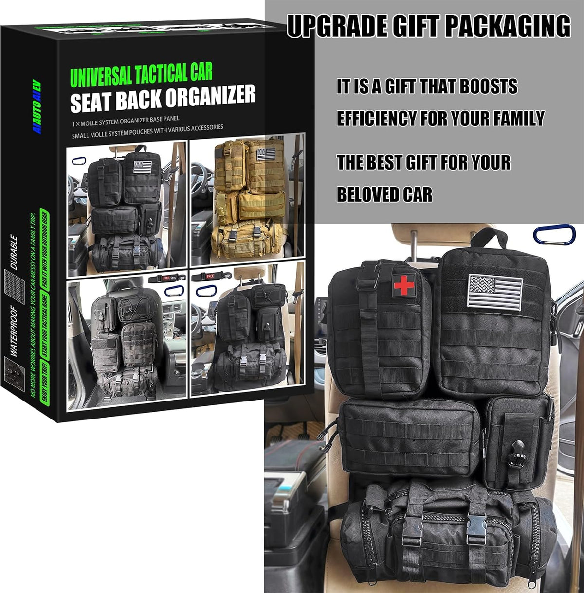7 PACK Tactical Seat back organizer Truck organizer With 6 Detachable Pouches Universal For Car Truck Ford Jeep Military-Grade Heavier Panels With Multi-functional Packs (6 pack Black)