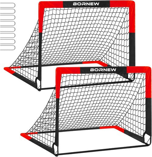 BORNEW Soccer Goals - Portable 2 Pack Pop-Up Nets for Kids & Adults | Indoor & Outdoor Use, 7x5/6x4/4x3 ft
