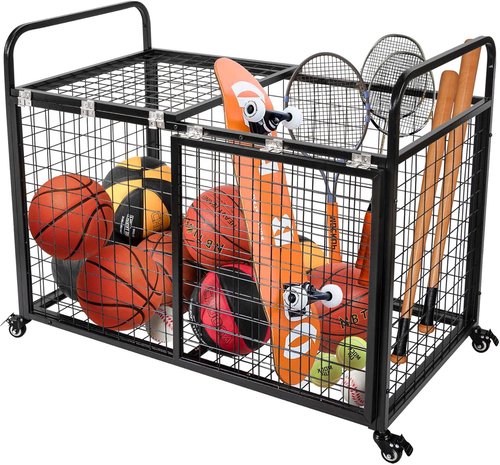 Heodmaem Ball Cart Storage - Extra Large Heavy Duty Basketball Cage Bin for Garage & Gym