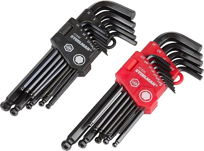 Steelman 26-Piece Long Arm Ball End Hex Key Wrench Set, Inch/Metric (SAE/MM), Extended Length Driver Shafts for Long Reach, Machined Ball Ends for Tight Spaces