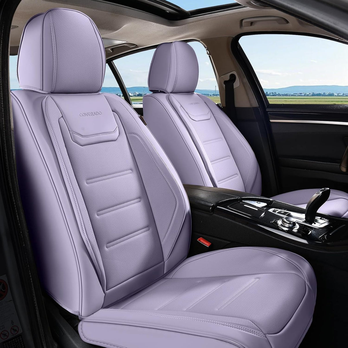 Coverado Car Seat Covers, Front Covers for Cars, Car Seat Cover Front Seats, Car Seat Protector Waterproof, Leather Car Seat Cushion, Universal Interior Covers Seat Protectors for Most Cars Purple