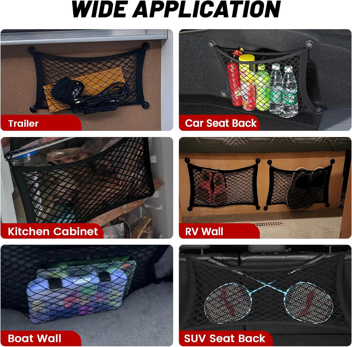 RED WOLF 2 Pcs Small Cargo Net Pocket Elastic Mesh Netting Car Mesh Pouch for Trunk RV Boats Home Cargo Storage with Screws and Hooks (17.7'' x 9.8'')