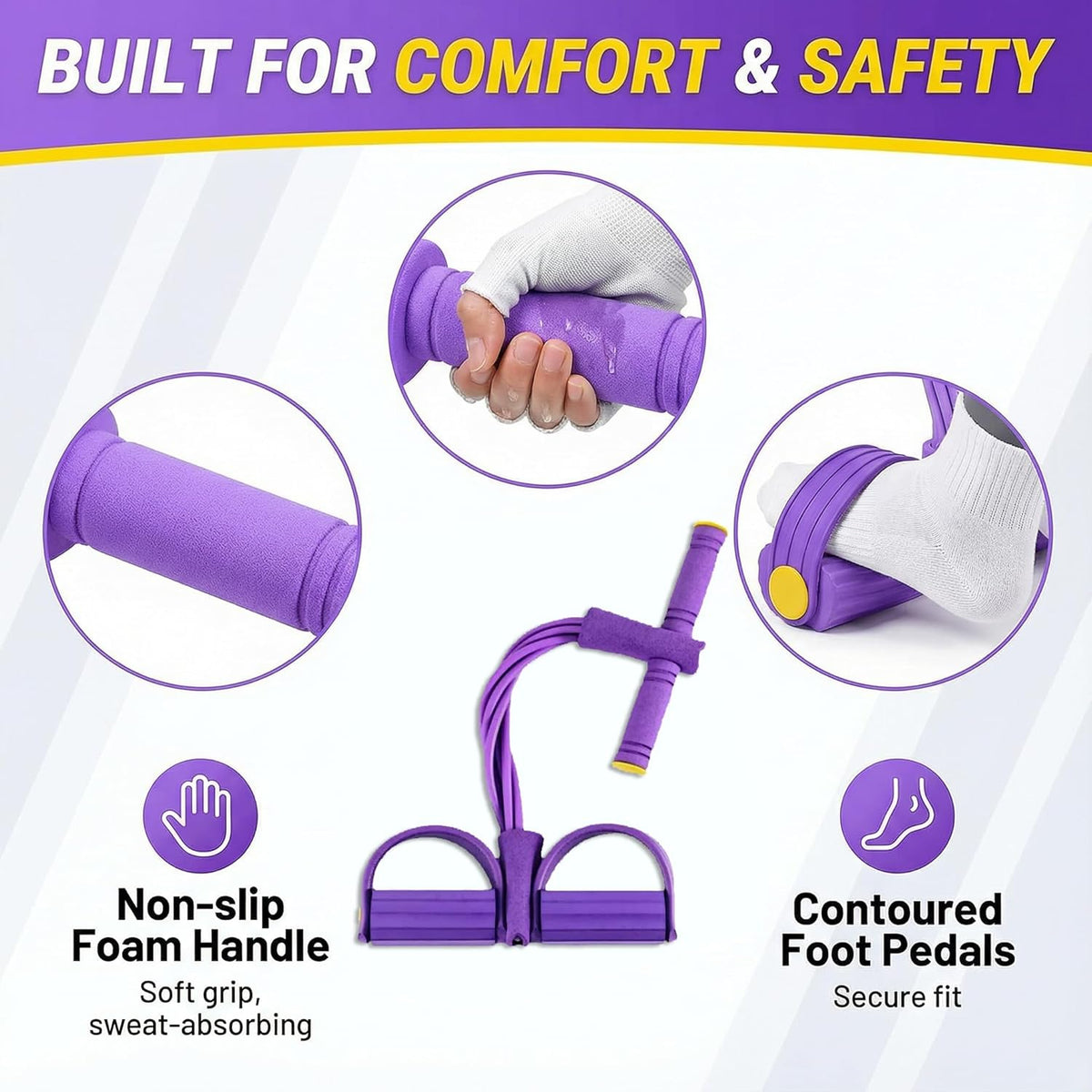 Skiennix Pedal Resistance Band - 6-Tube Foot Pedal & Ankle Puller for Full Body Workout | Home Gym Equipment