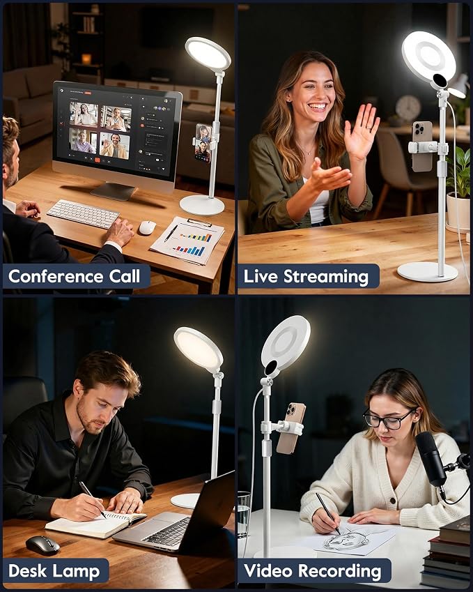 7" Desk Ring Light with Stand for Computer, 30 Lighting Modes for Video