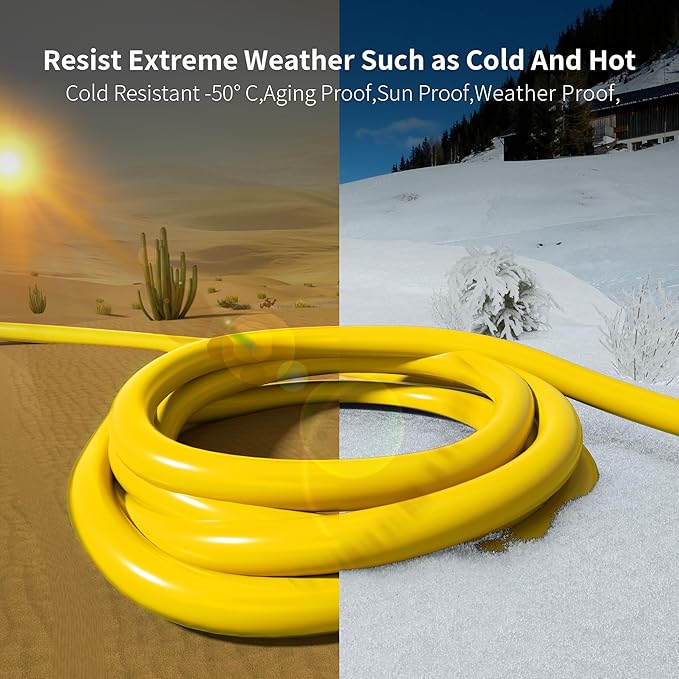 HUANCHAIN 200 ft 14/3 Gauge Heavy Duty Outdoor Extension Cord Waterproof with Lighted, Flexible Cold Weather 3 Prong Electric Cord Outside, 13A 1625W 125V 14AWG SJTW, Yellow, ETL Listed