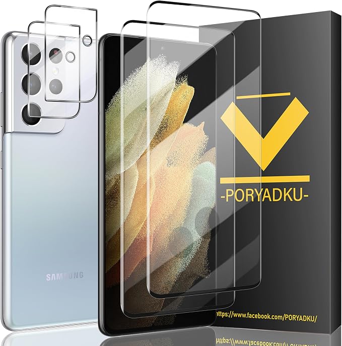 V-PORYADKU 2 Pack for Samsung Galaxy S21 Ultra Screen Protector + 2 Pack Camera