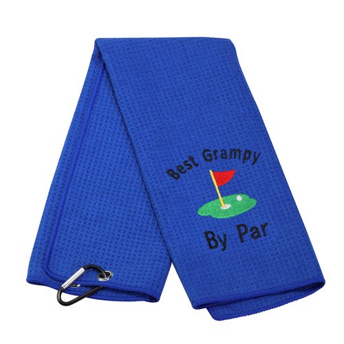 LEVLO Dad Golf Towel Embroidered Golf Towel Gift Golf Father Gift Best Pops/Grampy/Papaw/Opa by Par Golf Towel with Clip (Best Grampy)