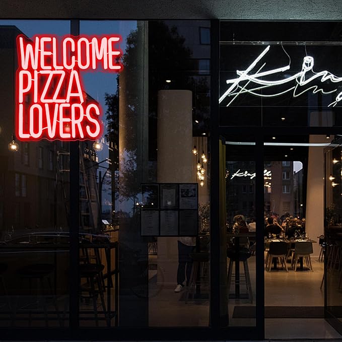 Welcome Pizza Lovers Neon Light, Family Restaurant Entertainment Room Food
