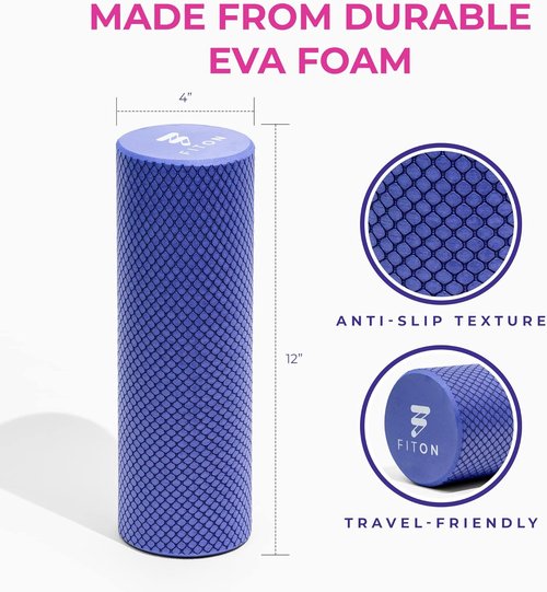 FitOn Recovery Foam Roller - High Density Muscle Recovery Roller for Deep Tissue Relief | Compact 12"x4", Purple