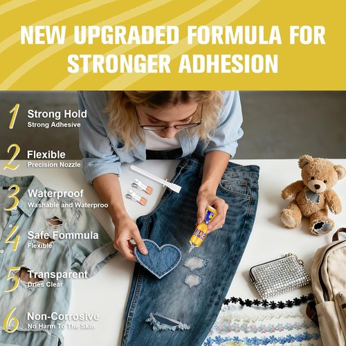 Fabric Glue Permanent by Skiennix - 29.5MLx2 Washable Clear Adhesive for Clothing, Patches & Crafts