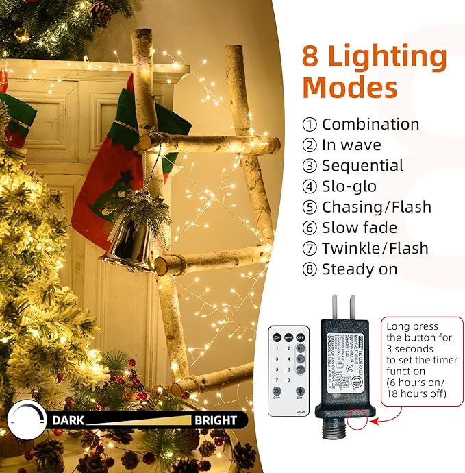 Fairy Lights Plug in 500 Led Small Warm String Fairy Lights with Remote Timer 42Ft Waterproof Long Fairy Twinkle Light for Bedroom Wedding Christmas Tree Garland Wreath Decor Silver Wire