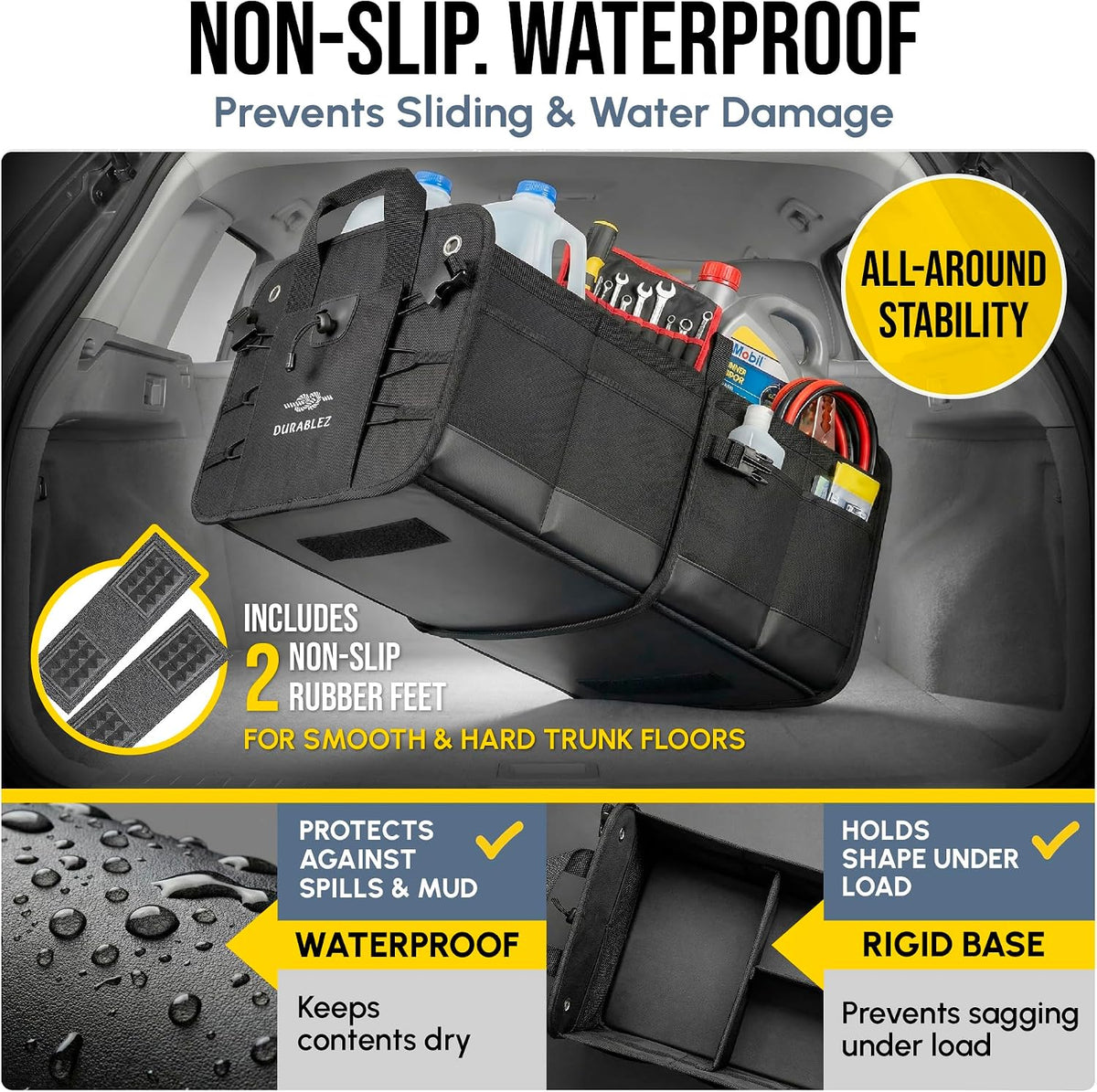 Car Trunk Organizer for SUV, Truck, Sedan, Minivan, and Van, Black