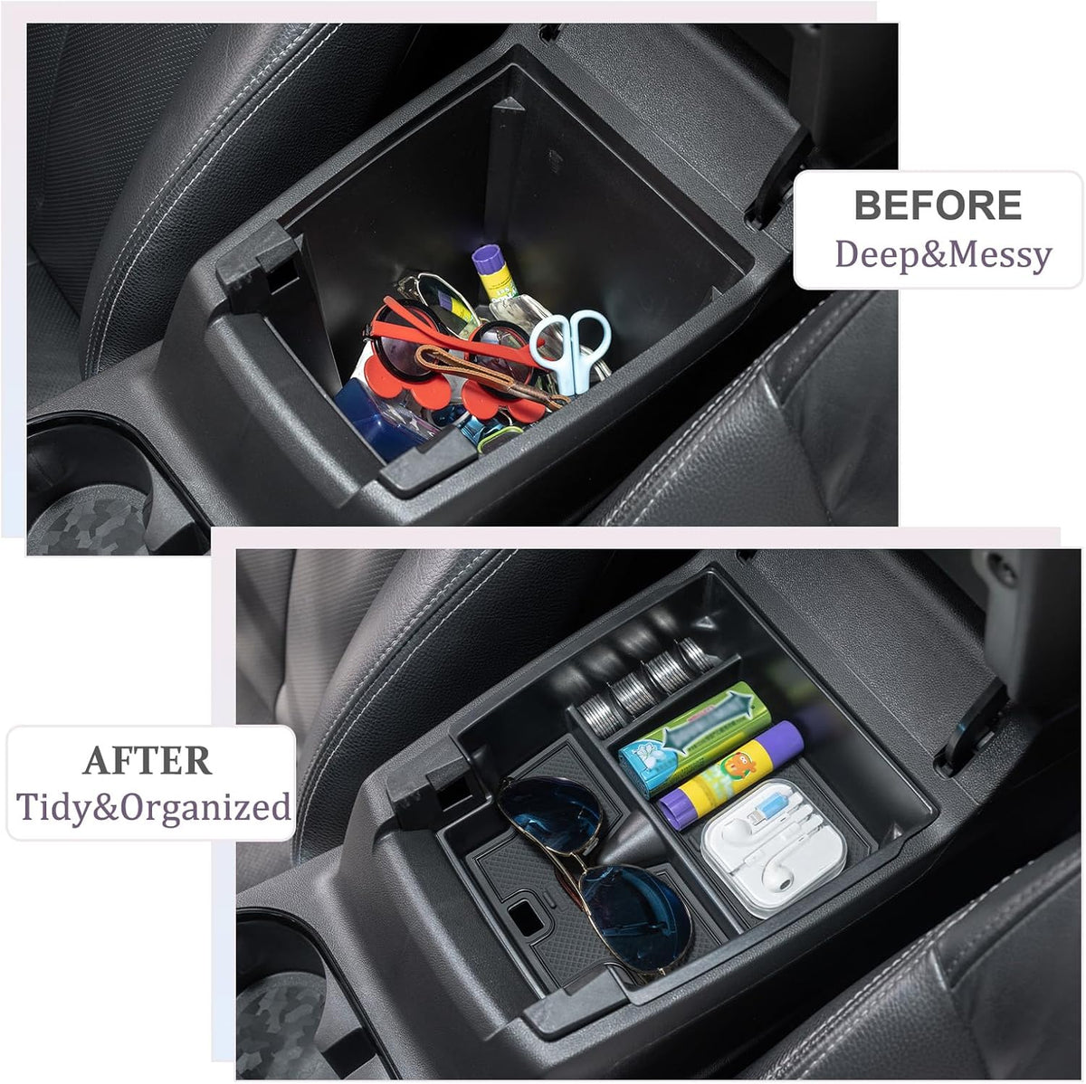 JDMCAR Center Console Organizer Compatible with 2023 2024 2025 2026 Chevy Colorado/GMC Canyon Accessories, Coin Container Armrest Secondary Storage Box with Non-Slip Silicone Mat (Black Trim)