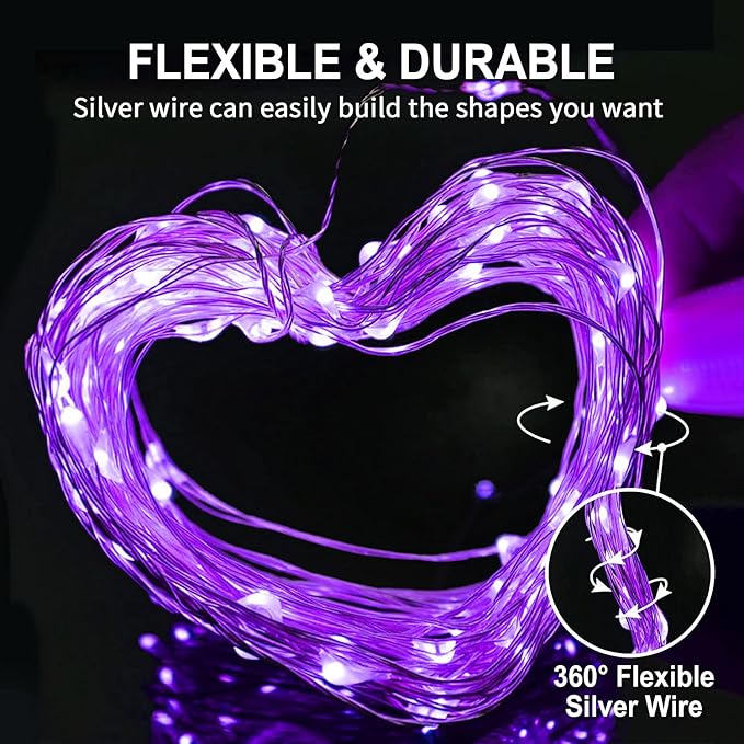 JMEXSUSS 4 Pack 50 LED Purple Christmas Fairy Lights Battery Operated, 16.1ft Purple String Lights Indoor Outdoor Waterproof for Bedroom Party Halloween Xmas Decorations
