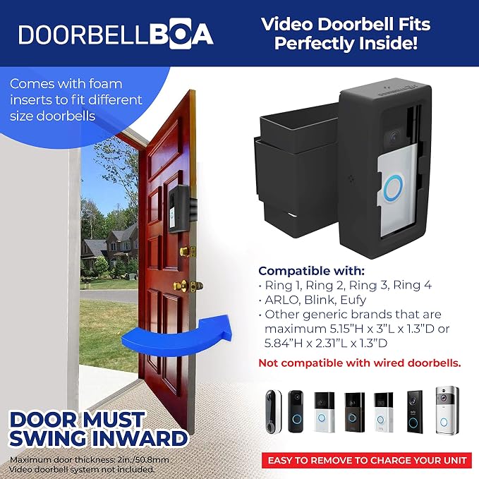 Anti-Theft Video Doorbell Door Mount, No Tools or Installation, Mounts Securely