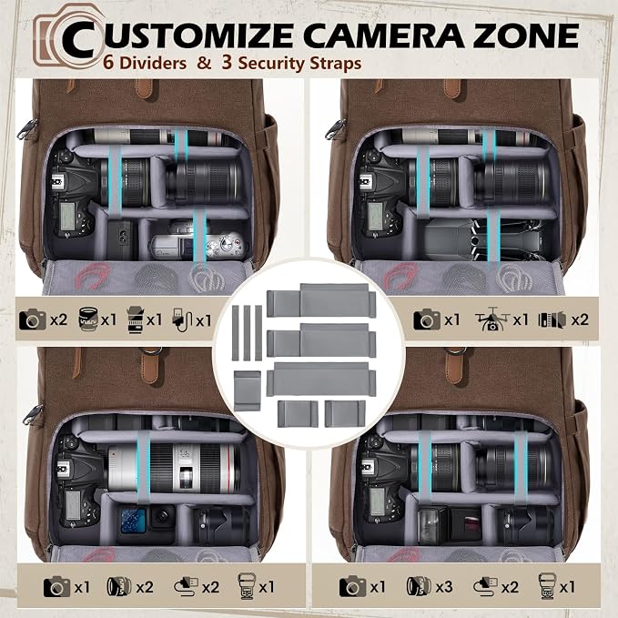 RAINSMORE Camera Bag Backpack for DSLR/SLR Mirrorless 15.6 Inch Laptop Camera