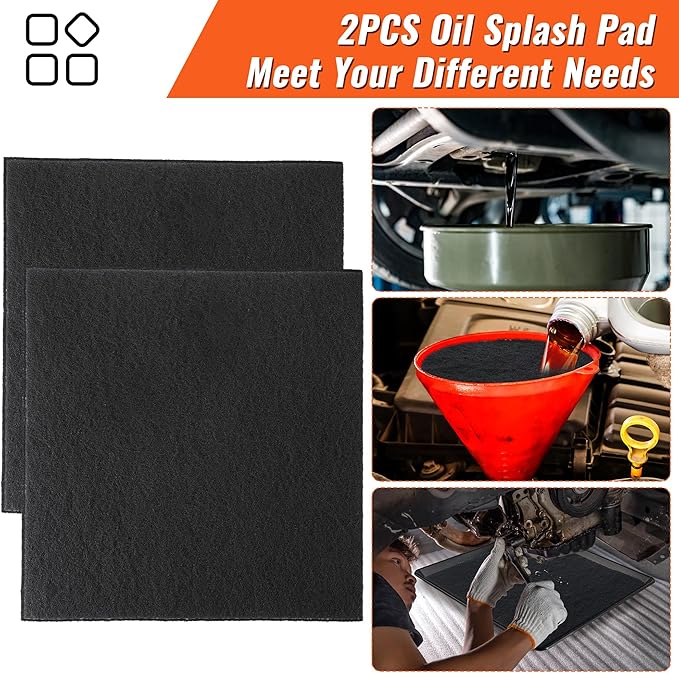 Saillong 2 Pcs 22'' Oil Drain Splash Pad, No Splatter Pad Square Pad for Car Changing Oil Transmission Drain Pan, Black