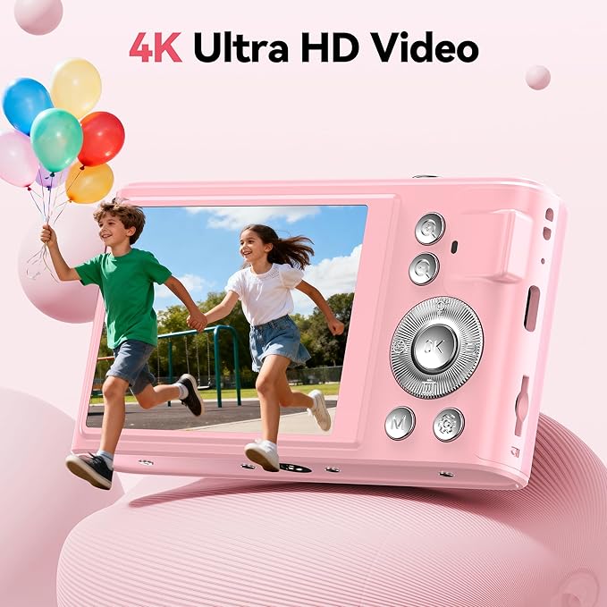 Digital Camera 4K for Kids: 48MP Pink Camera for Teens Photography